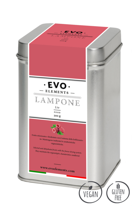 Immagine del prodotto Liofilizzato di lamponi 200g Evo Elements, frutta fresca seleziona e disidratata, ideale per decorare e aromatizzare.
